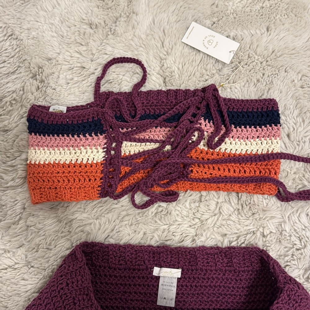 Soah Swim Gia Sunset Striped Crochet Crop Top + Mini Skirt Set - Picture 15 of 15